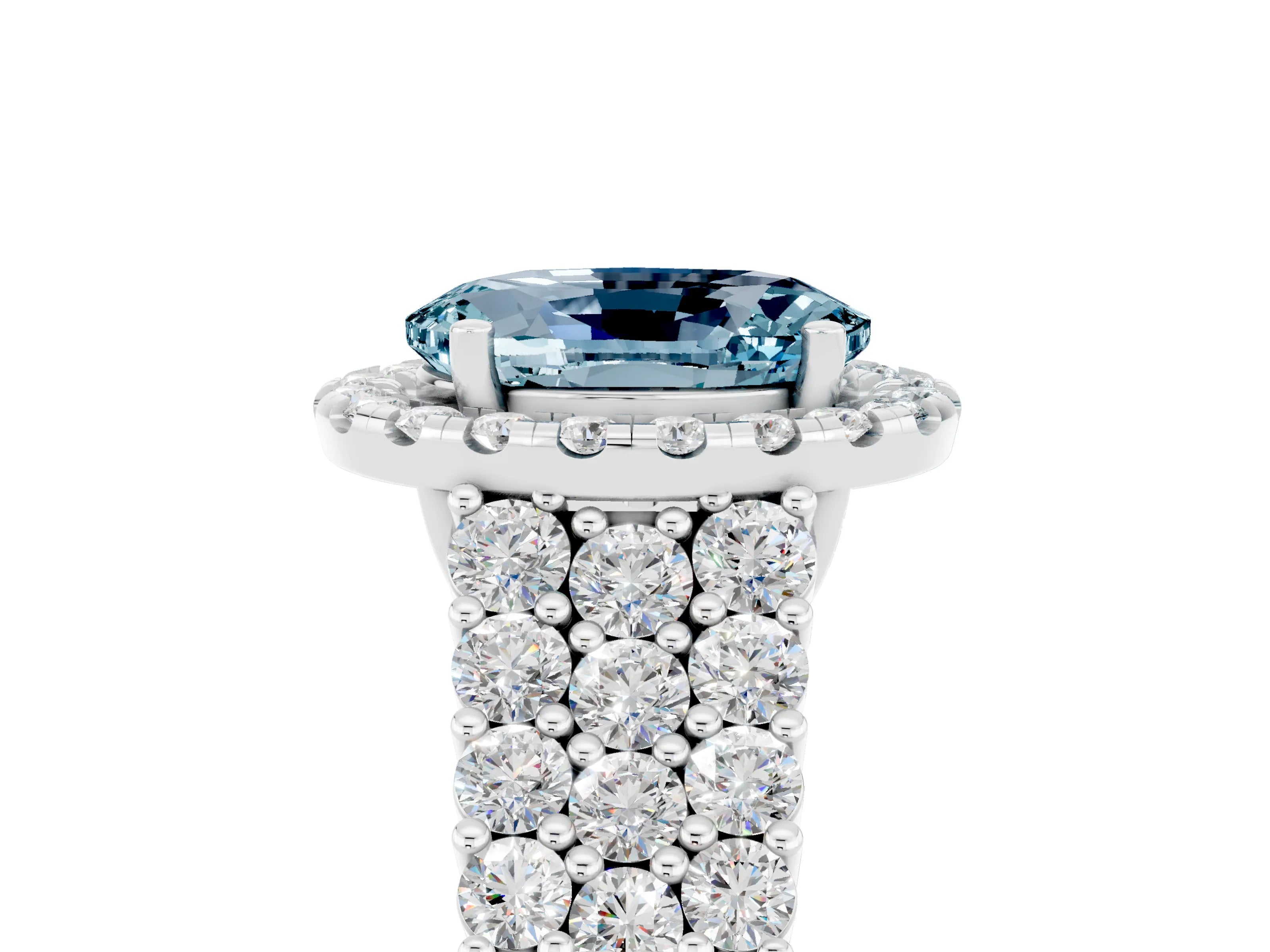 White gold Oval Cut Halo Pavé Diamond Engagement Ring with Split Shank and Four-Prong Setting_5