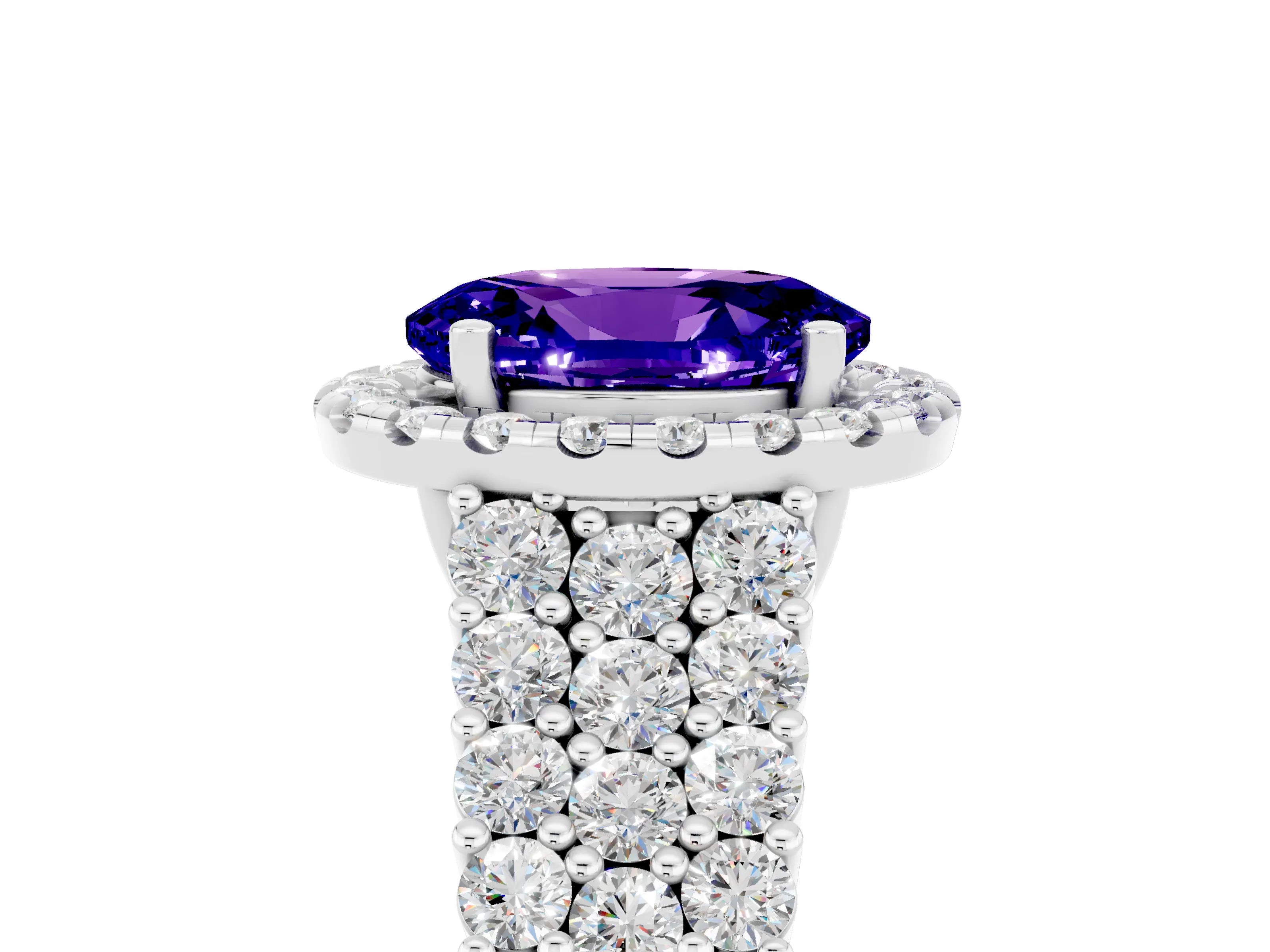 White gold Oval Cut Halo Pavé Diamond Engagement Ring with Split Shank and Four-Prong Setting_5