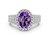 White gold Oval Cut Halo Pavé Diamond Engagement Ring with Split Shank and Four-Prong Setting
