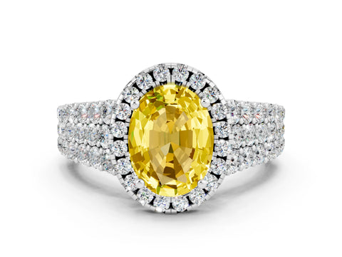 White gold Oval Cut Halo Pavé Diamond Engagement Ring with Split Shank and Four-Prong Setting