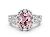 White gold Oval Cut Halo Pavé Diamond Engagement Ring with Split Shank and Four-Prong Setting