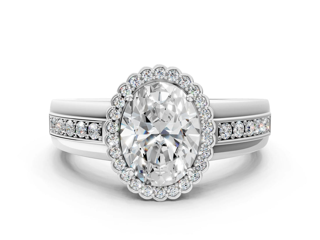 White gold Oval Cut Halo Pave Band Four-Prong Ring_74