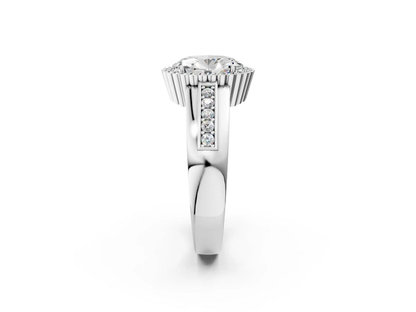 White gold Oval Cut Halo Pave Band Four-Prong Ring