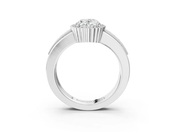 White gold Oval Cut Halo Pave Band Four-Prong Ring
