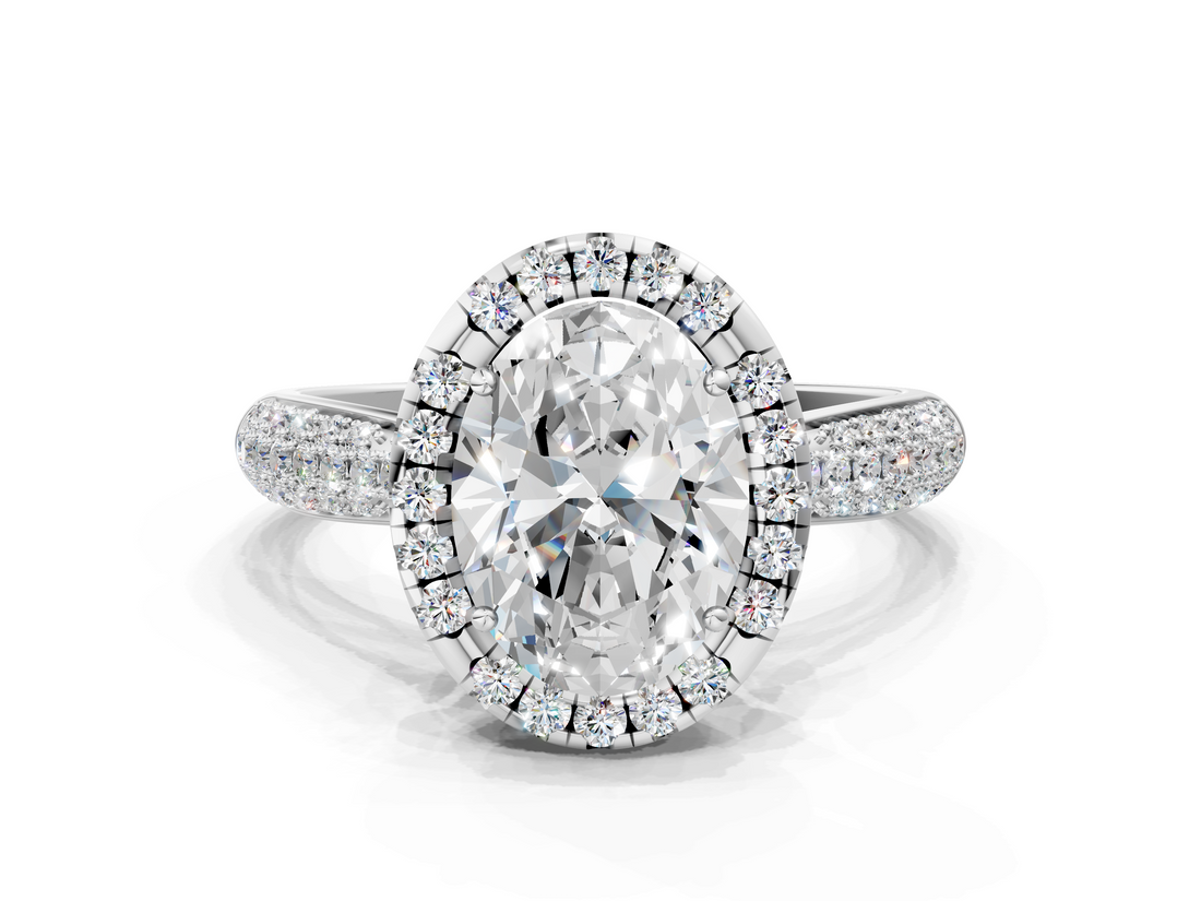 White gold Oval Cut Halo Pave Band Four-Prong Setting Ring_60