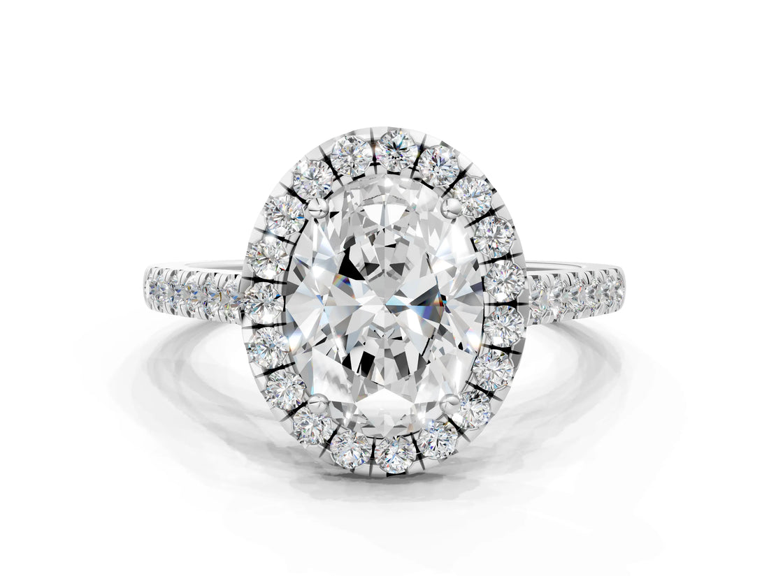 White gold Oval Cut Halo Pave Diamond Engagement Ring with Four-Prong Setting_8