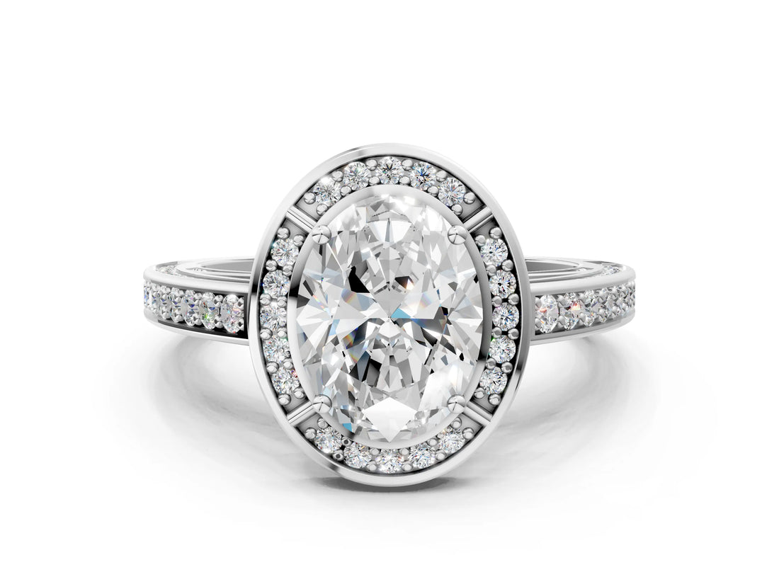 White gold Oval Cut Halo Pave Split Shank Prong Setting Ring_44