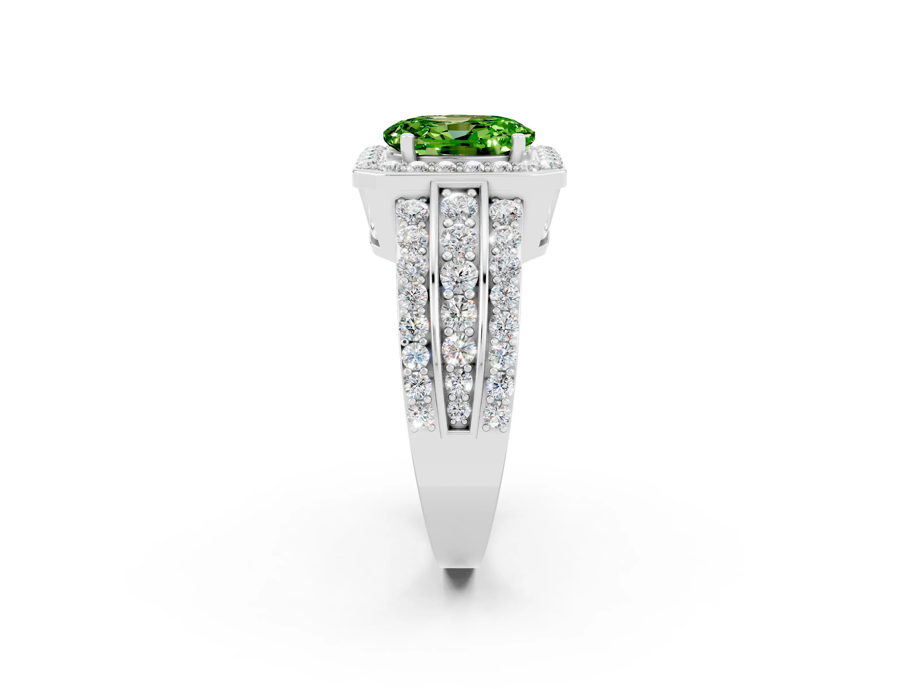 White gold Oval Cut Halo Peridot Ring with Split Shank and Four-Prong Setting_2