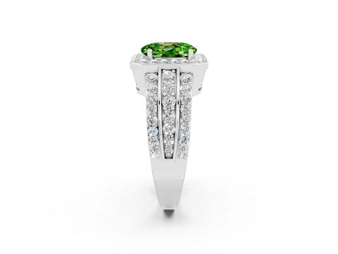 White gold Oval Cut Halo Peridot Ring with Split Shank and Four-Prong Setting_2