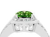 White gold Oval Cut Halo Peridot Ring with Split Shank and Four-Prong Setting_4