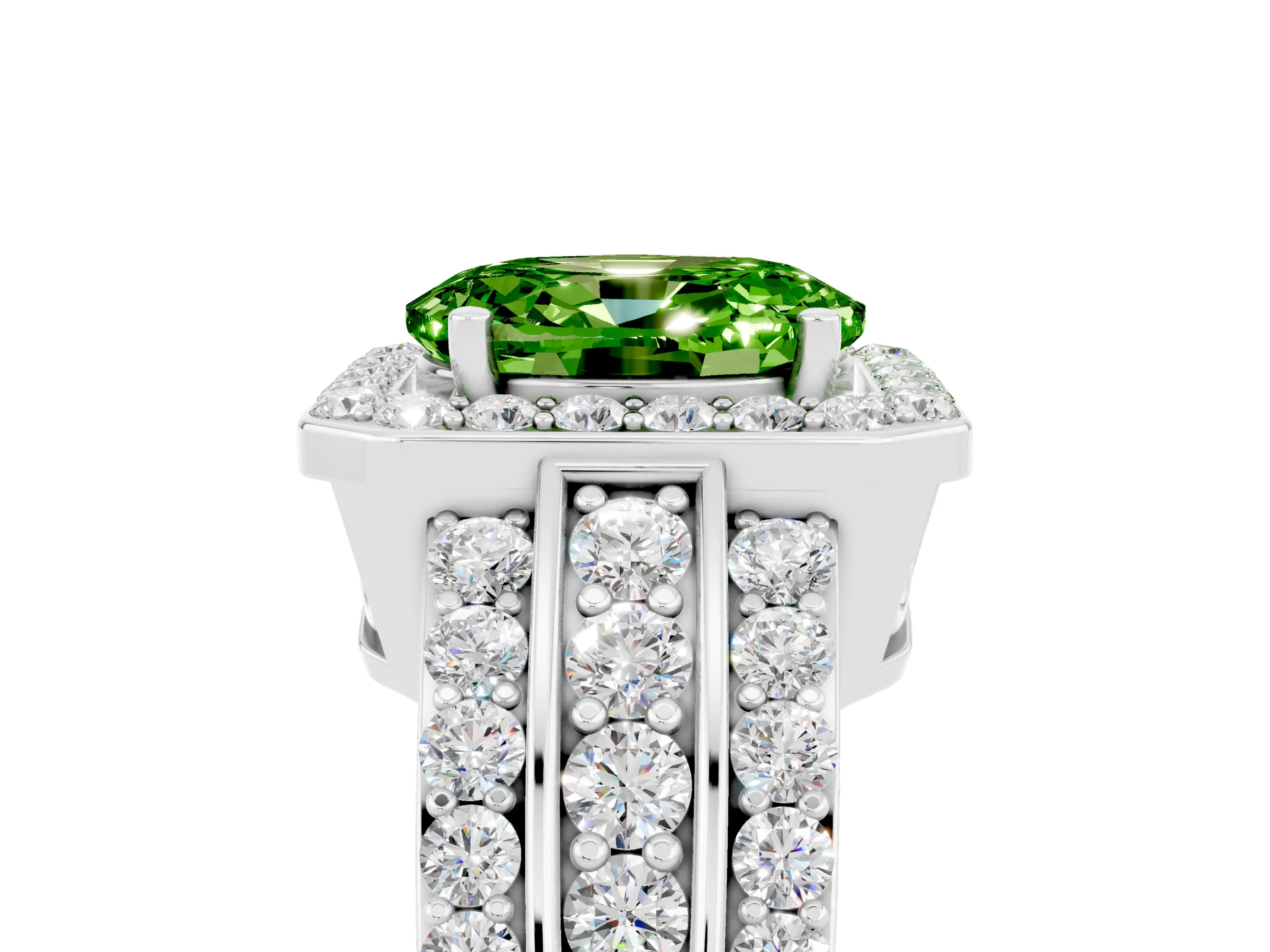 White gold Oval Cut Halo Peridot Ring with Split Shank and Four-Prong Setting_5