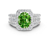 White gold Oval Cut Halo Peridot Ring with Split Shank and Four-Prong Setting