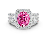 White gold Oval Cut Halo Pink Sapphire Ring with Split Shank and Four-Prong Setting_24
