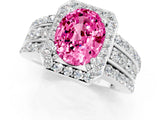 White gold Oval Cut Halo Pink Sapphire Ring with Split Shank and Four-Prong Setting_25
