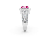 White gold Oval Cut Halo Pink Sapphire Ring with Split Shank and Four-Prong Setting_26