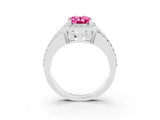 White gold Oval Cut Halo Pink Sapphire Ring with Split Shank and Four-Prong Setting_27