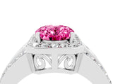 White gold Oval Cut Halo Pink Sapphire Ring with Split Shank and Four-Prong Setting_28