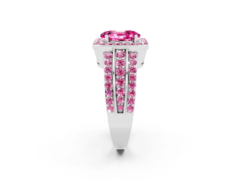 White gold Oval Cut Halo Pink Sapphire Ring with Split Shank and Four-Prong Setting_2