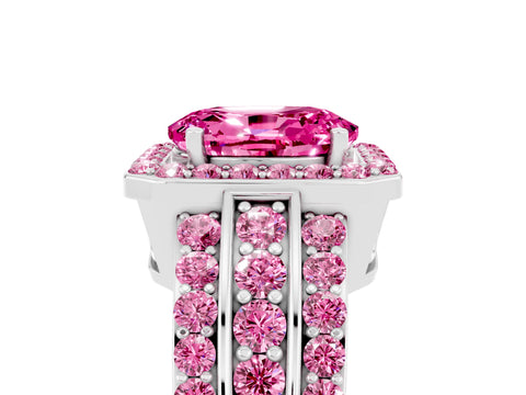 White gold Oval Cut Halo Pink Sapphire Ring with Split Shank and Four-Prong Setting_5