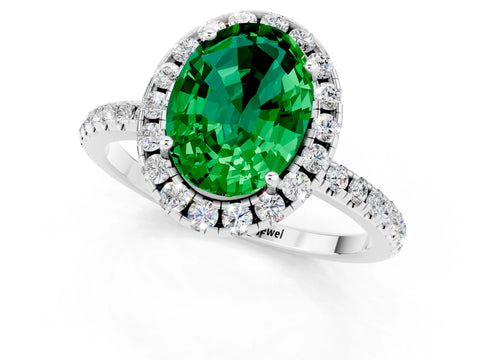 White gold Oval Cut Halo Round Diamond Pavé Band Four-Prong Ring_1