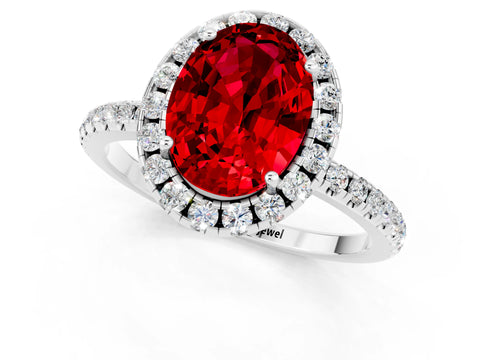 White gold Oval Cut Halo Round Diamond Pavé Band Four-Prong Ring_1
