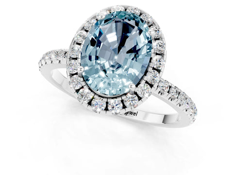 White gold Oval Cut Halo Round Diamond Pavé Band Four-Prong Ring_1