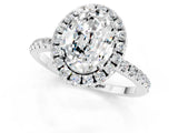 White gold Oval Cut Halo Round Diamond Pavé Band Four-Prong Ring_1