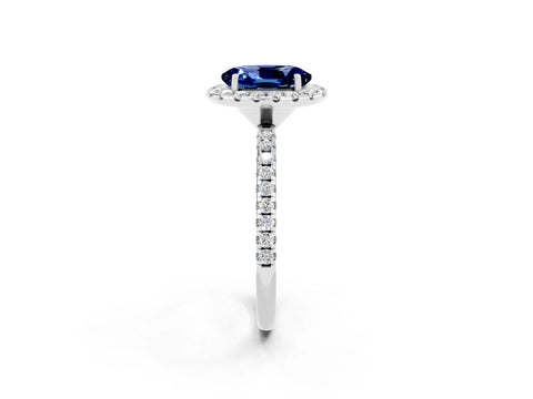 White gold Oval Cut Halo Round Diamond Pavé Band Four-Prong Ring_2