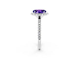White gold Oval Cut Halo Round Diamond Pavé Band Four-Prong Ring_2