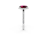 White gold Oval Cut Halo Round Diamond Pavé Band Four-Prong Ring_2