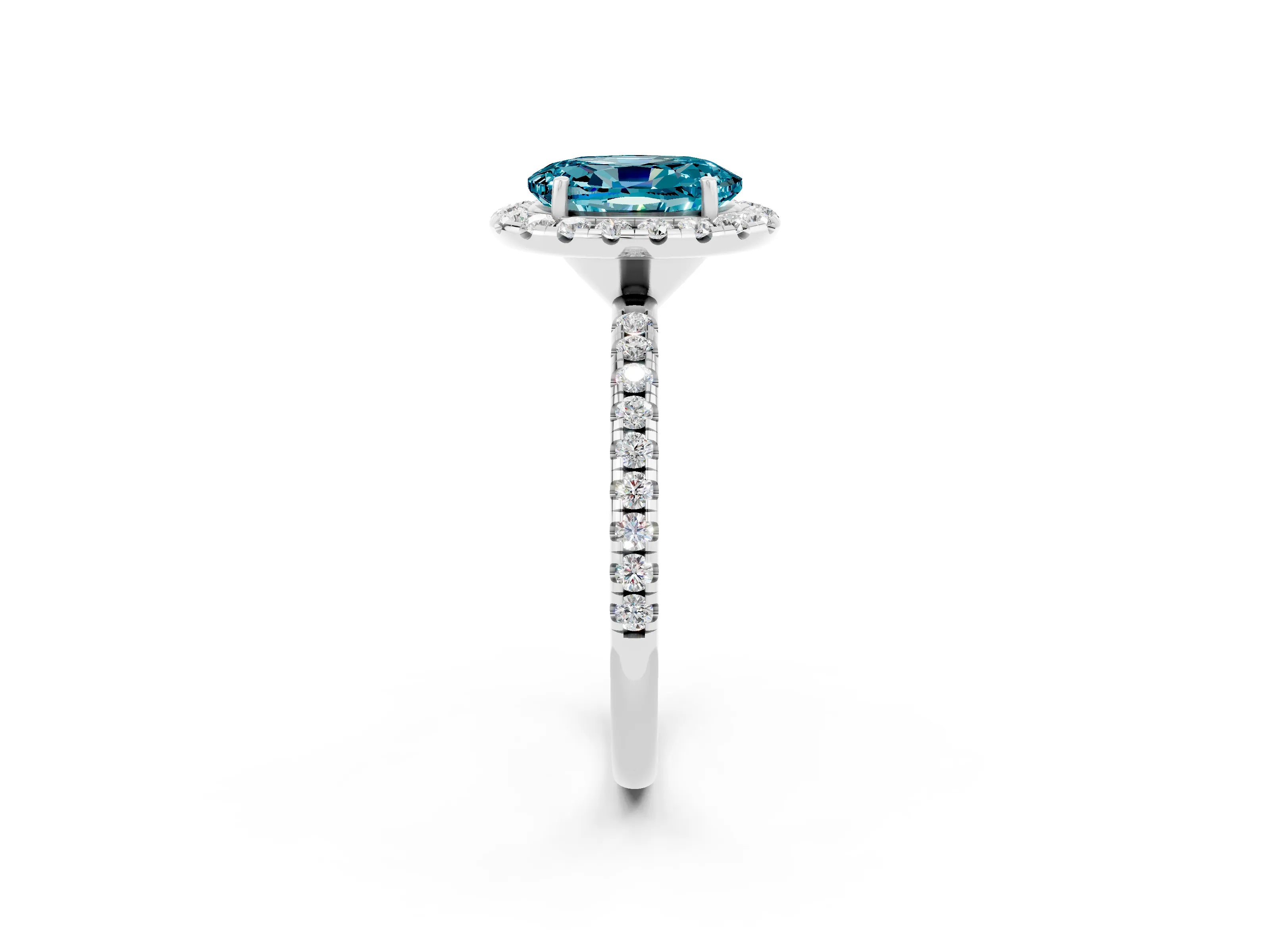 White gold Oval Cut Halo Round Diamond Pavé Band Four-Prong Ring_2