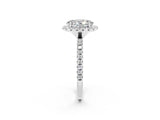 White gold Oval Cut Halo Round Diamond Pavé Band Four-Prong Ring_2