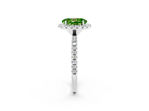 White gold Oval Cut Halo Round Diamond Pavé Band Four-Prong Ring_2