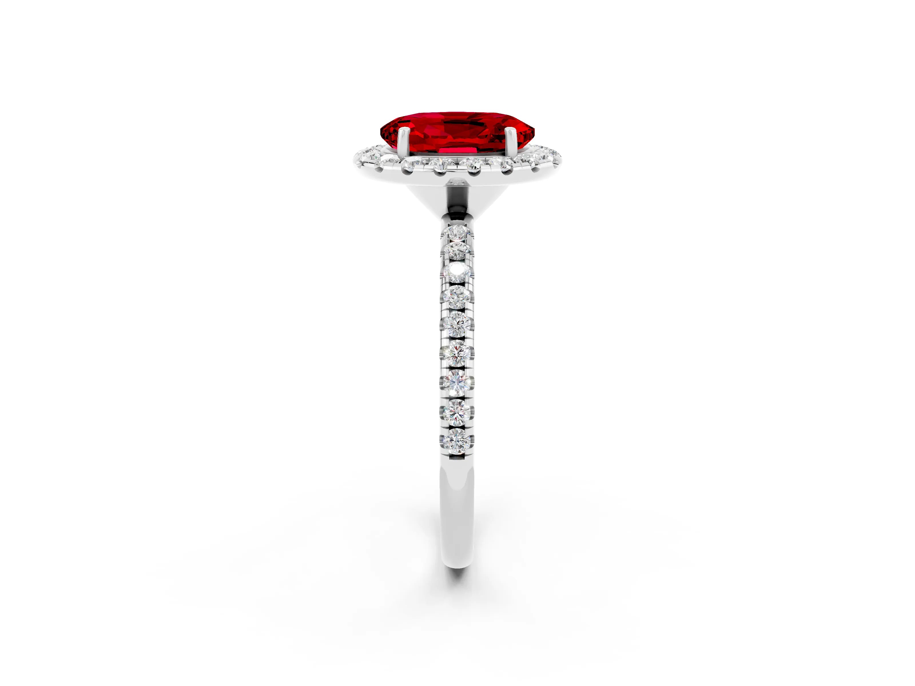 White gold Oval Cut Halo Round Diamond Pavé Band Four-Prong Ring_2