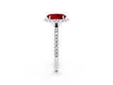 White gold Oval Cut Halo Round Diamond Pavé Band Four-Prong Ring_2