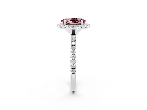 White gold Oval Cut Halo Round Diamond Pavé Band Four-Prong Ring_2