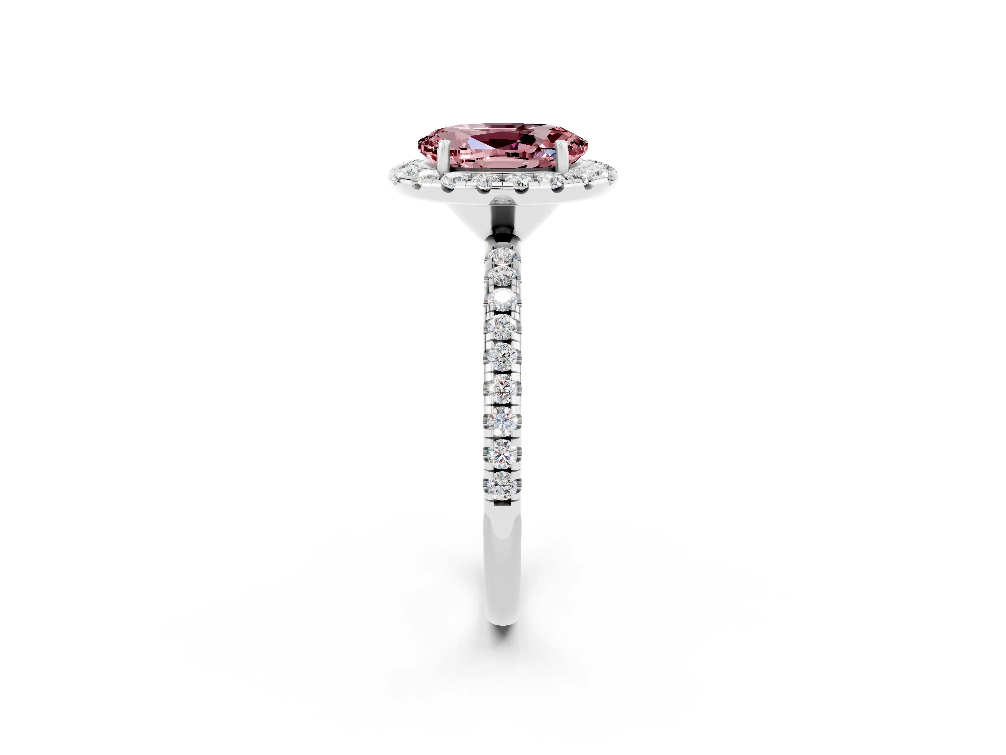 White gold Oval Cut Halo Round Diamond Pavé Band Four-Prong Ring_2