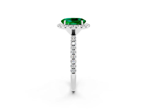 White gold Oval Cut Halo Round Diamond Pavé Band Four-Prong Ring_2