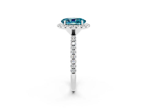 White gold Oval Cut Halo Round Diamond Pavé Band Four-Prong Ring_2