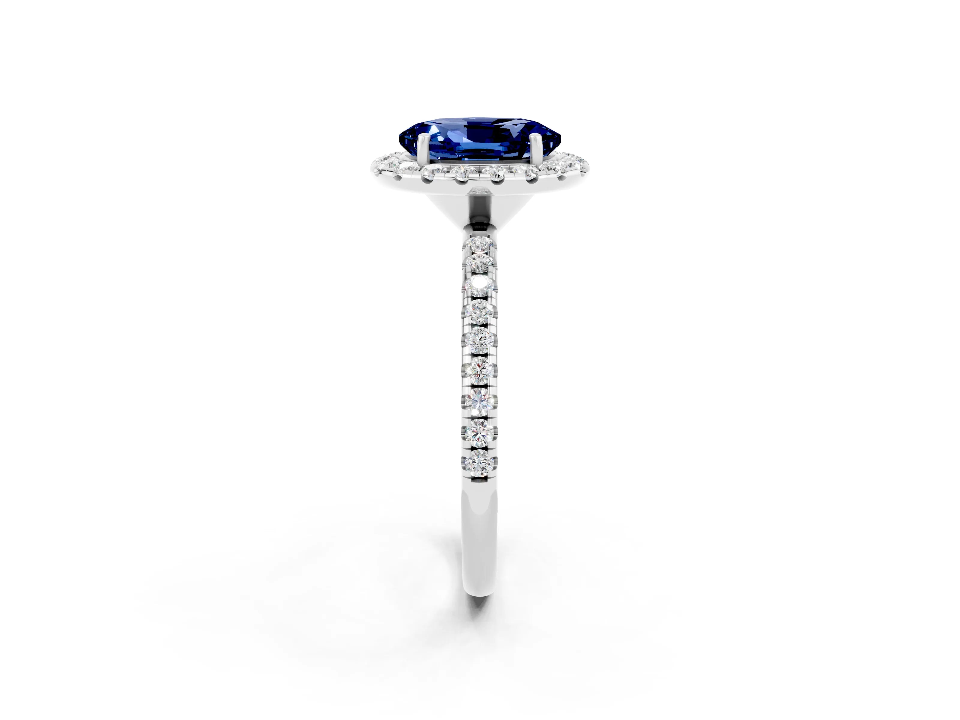 White gold Oval Cut Halo Round Diamond Pavé Band Four-Prong Ring_2