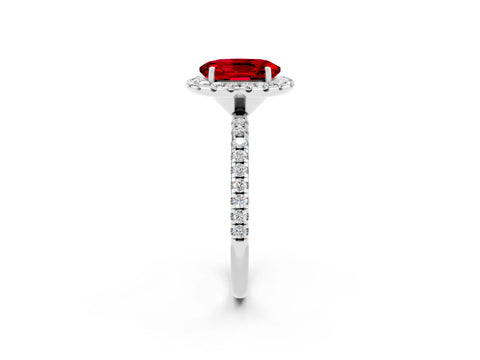 White gold Oval Cut Halo Round Diamond Pavé Band Four-Prong Ring_2