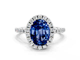 White gold Oval Cut Halo Round Diamond Pavé Band Four-Prong Ring