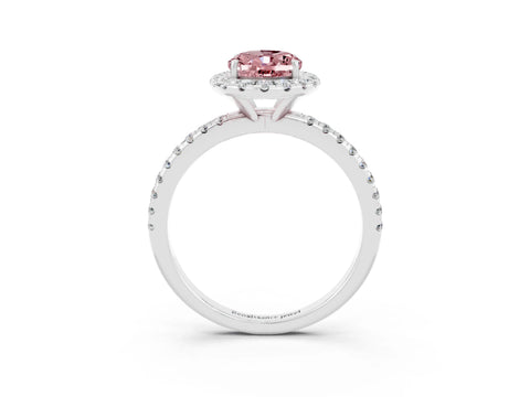 White gold Oval Cut Halo Round Diamond Pavé Band Four-Prong Ring_3