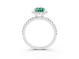 White gold Oval Cut Halo Round Diamond Pavé Band Four-Prong Ring_3