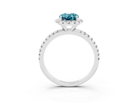White gold Oval Cut Halo Round Diamond Pavé Band Four-Prong Ring_3