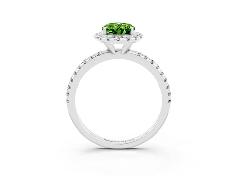 White gold Oval Cut Halo Round Diamond Pavé Band Four-Prong Ring_3