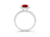 White gold Oval Cut Halo Round Diamond Pavé Band Four-Prong Ring_3