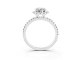White gold Oval Cut Halo Round Diamond Pavé Band Four-Prong Ring_3