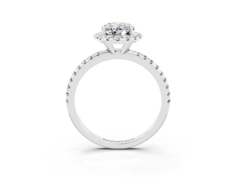 White gold Oval Cut Halo Round Diamond Pavé Band Four-Prong Ring_3