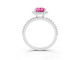 White gold Oval Cut Halo Round Diamond Pavé Band Four-Prong Ring_3